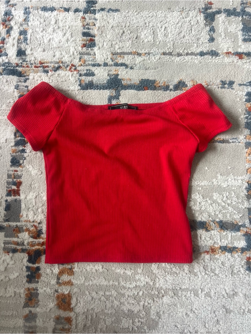 VIBE Red Off-Shoulder Ribbed Crop Top